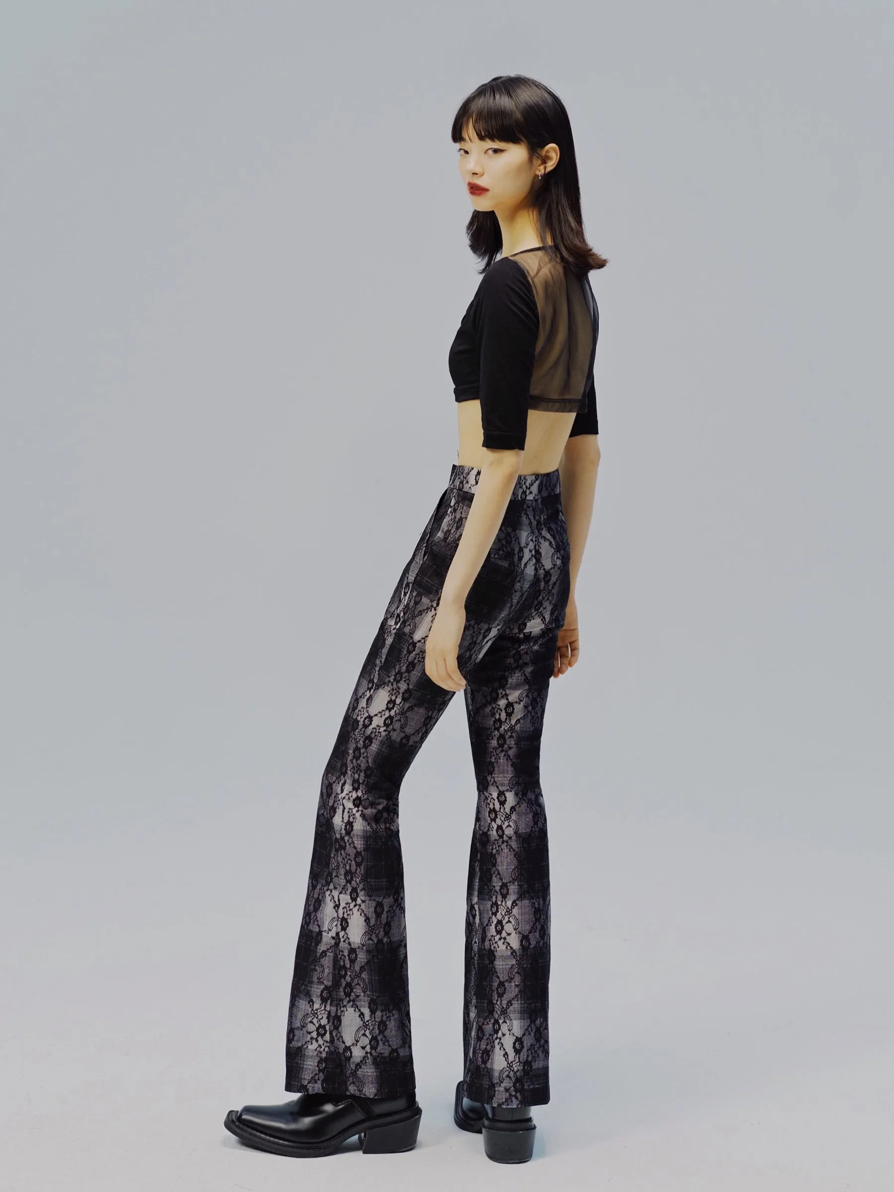 Micro-slack Plaid Flared Pants