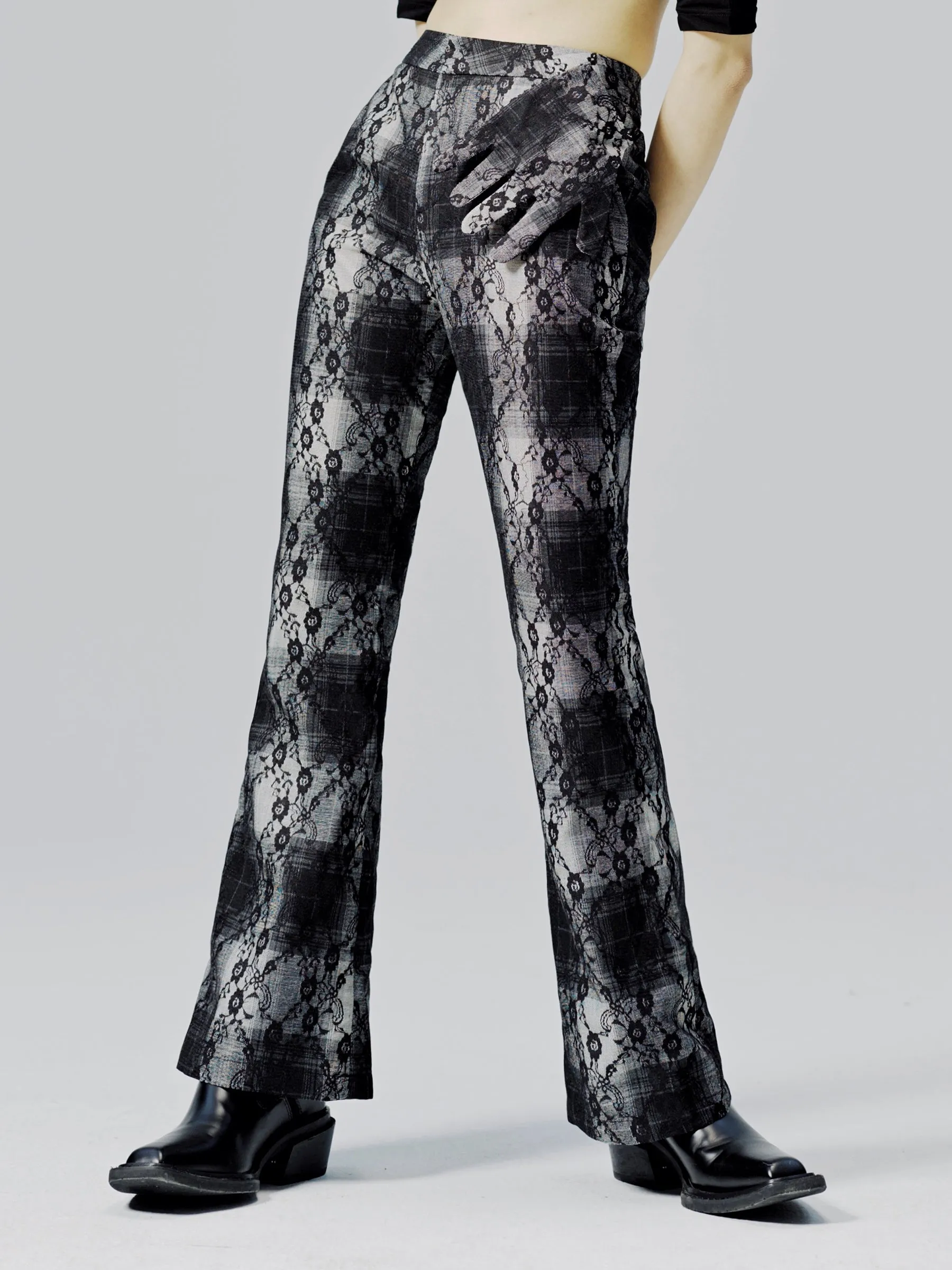 Micro-slack Plaid Flared Pants