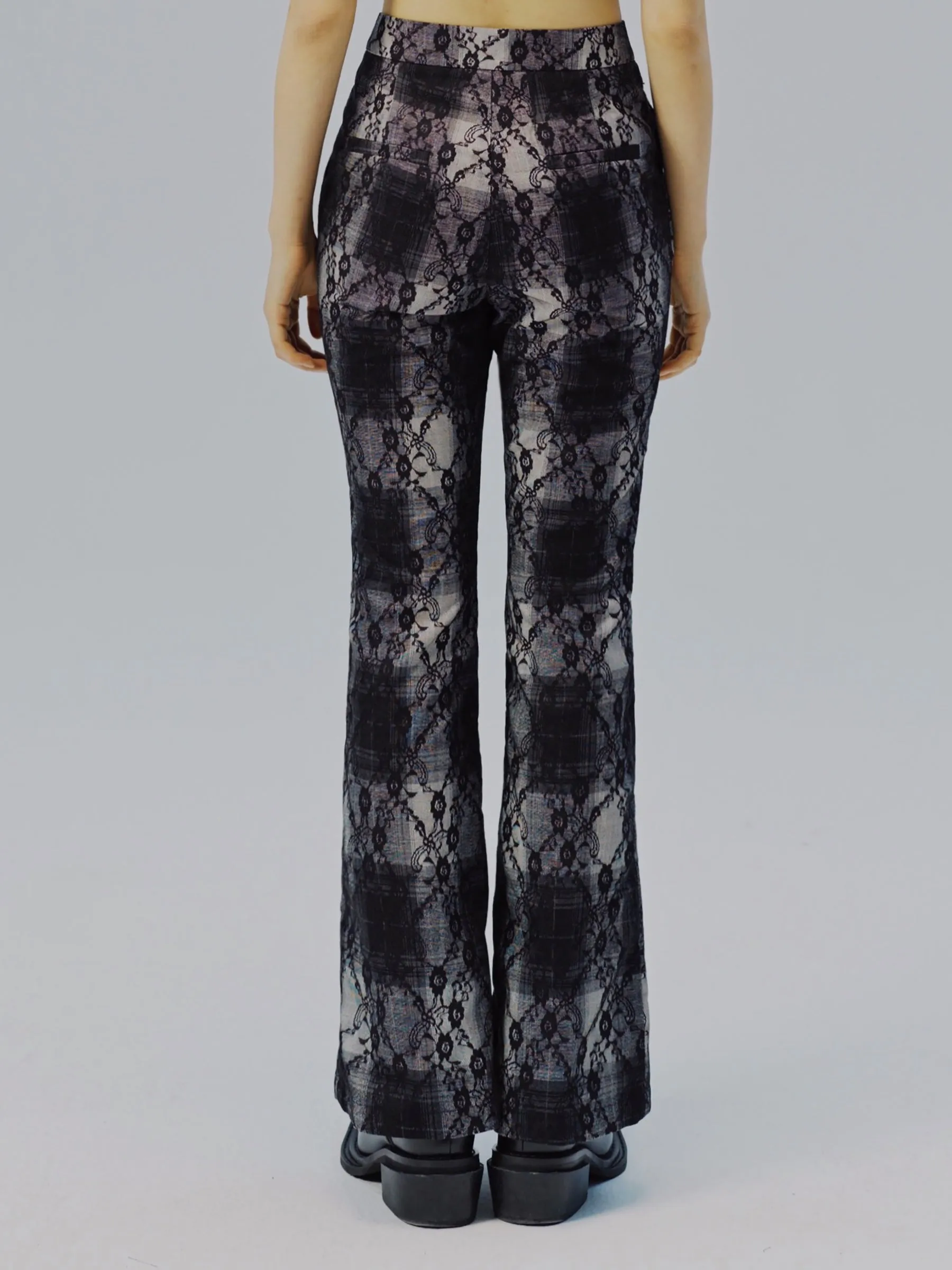 Micro-slack Plaid Flared Pants