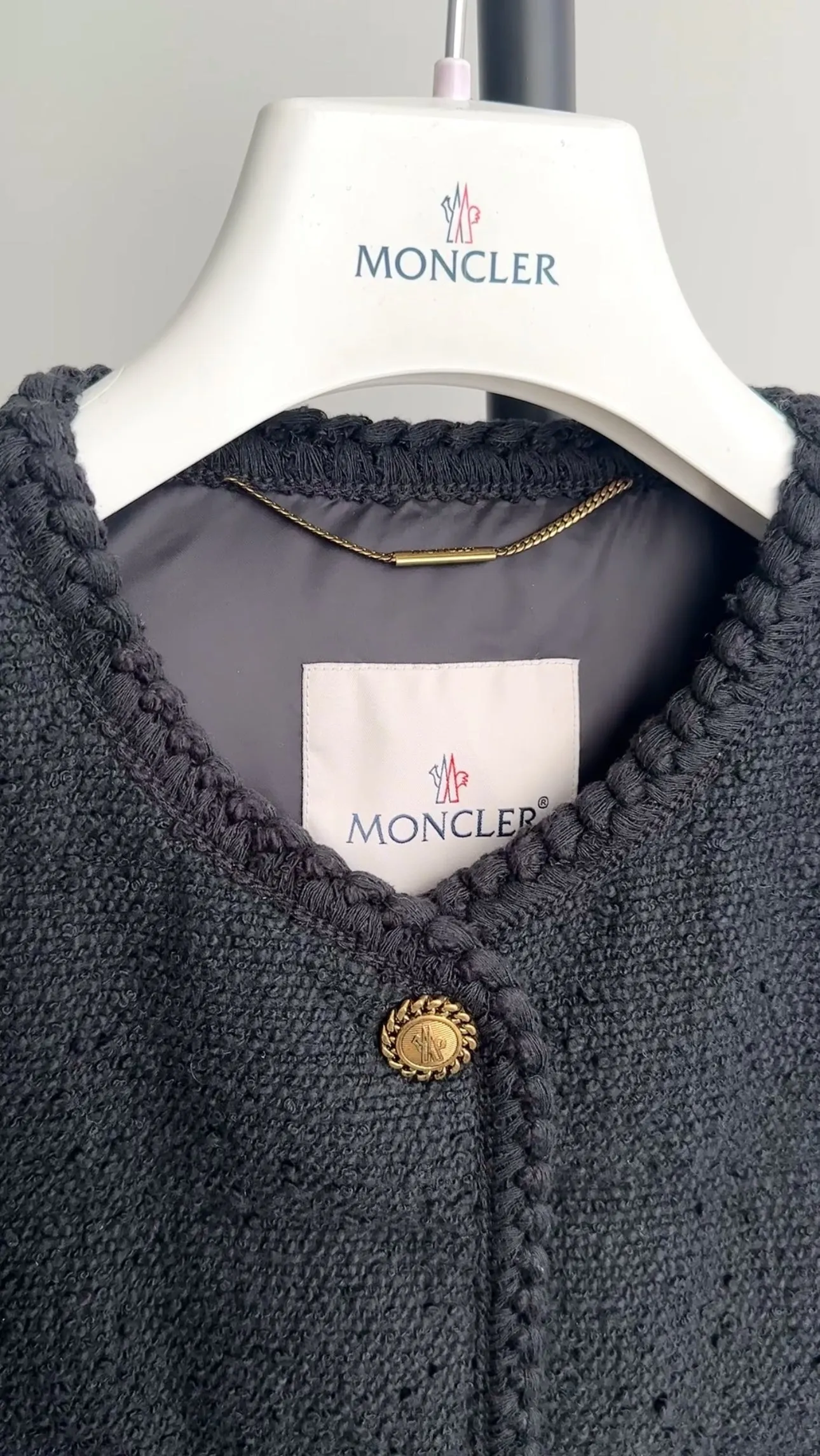 Moncler Black Epafo Tweed Padded Coat with Gold Buttons - 2 (6/8)