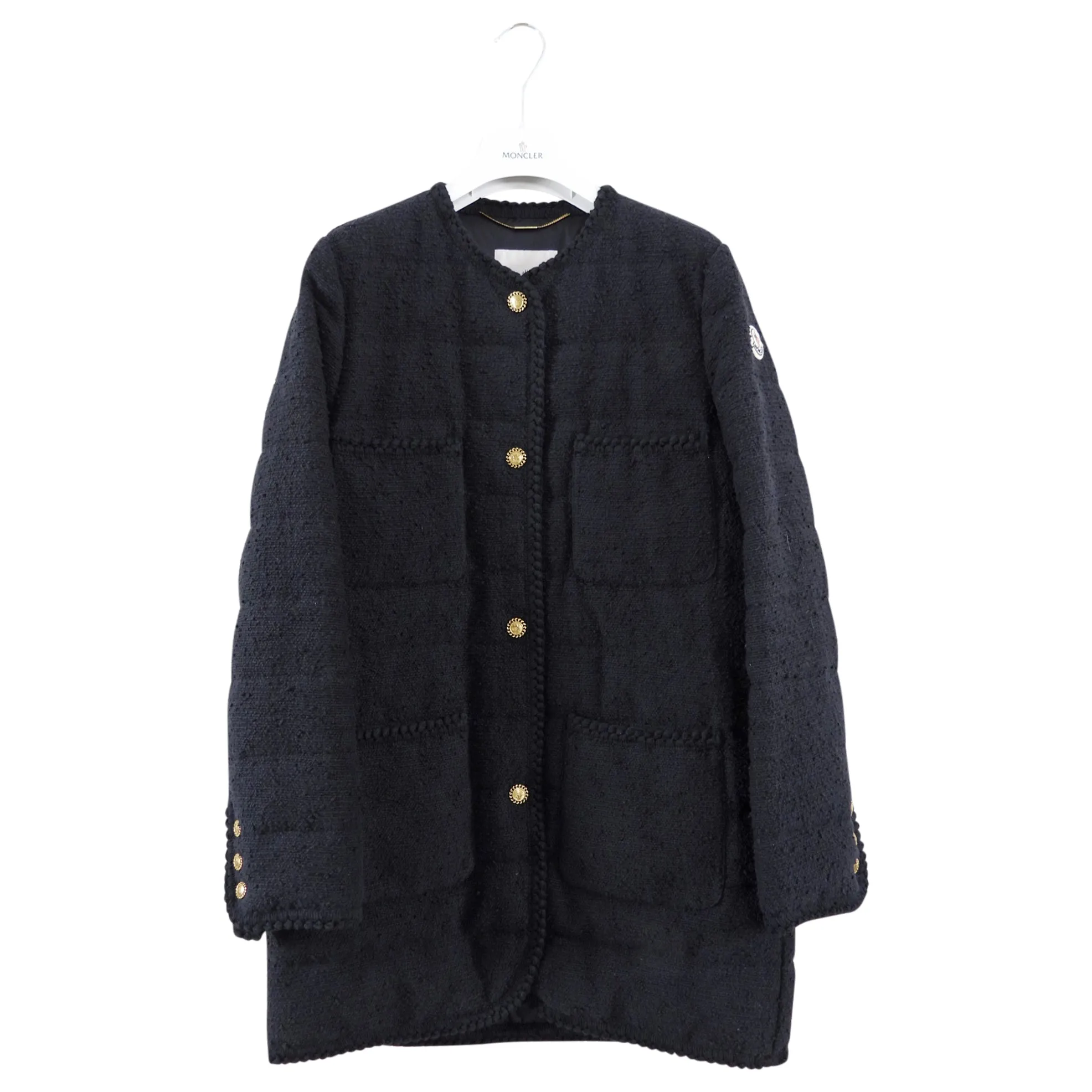 Moncler Black Epafo Tweed Padded Coat with Gold Buttons - 2 (6/8)