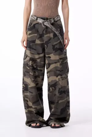Multi-pocket Flared Camo Cargo Pants