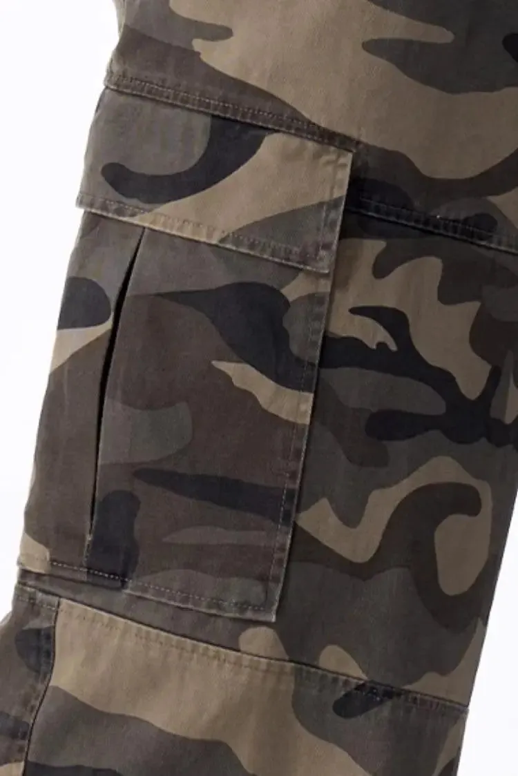 Multi-pocket Flared Camo Cargo Pants