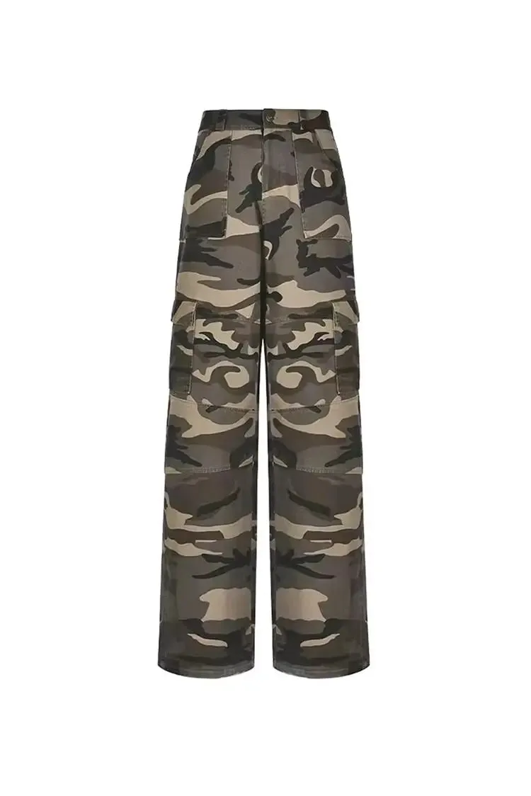 Multi-pocket Flared Camo Cargo Pants