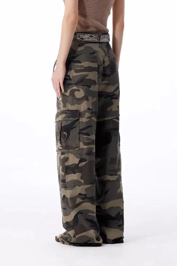 Multi-pocket Flared Camo Cargo Pants