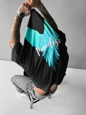 Oversize Parrot Paradise T-shirt - Black and Green