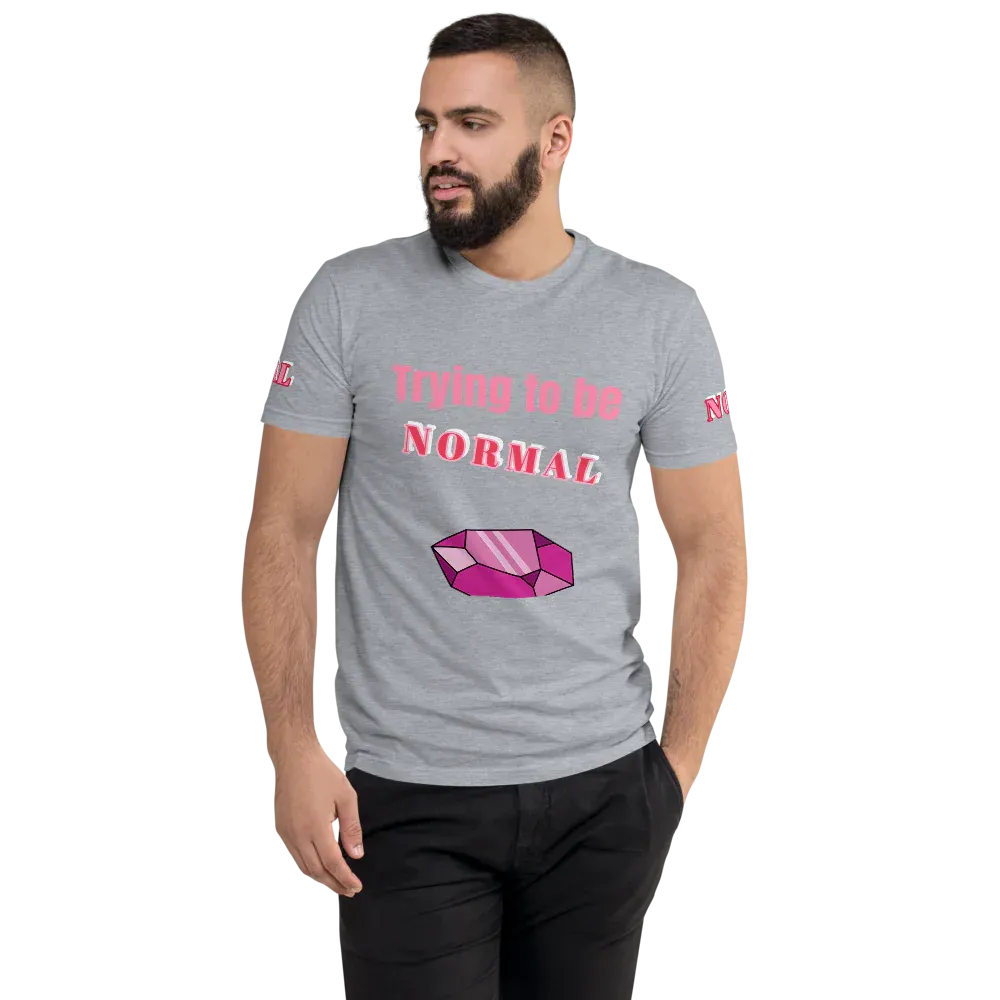 Print T-Shirt Slogan Front with Diamond, Both Arms Label Men's Fitted 100% Cotton