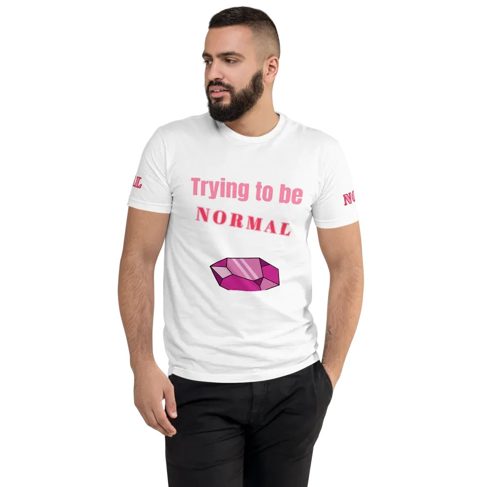 Print T-Shirt Slogan Front with Diamond, Both Arms Label Men's Fitted 100% Cotton