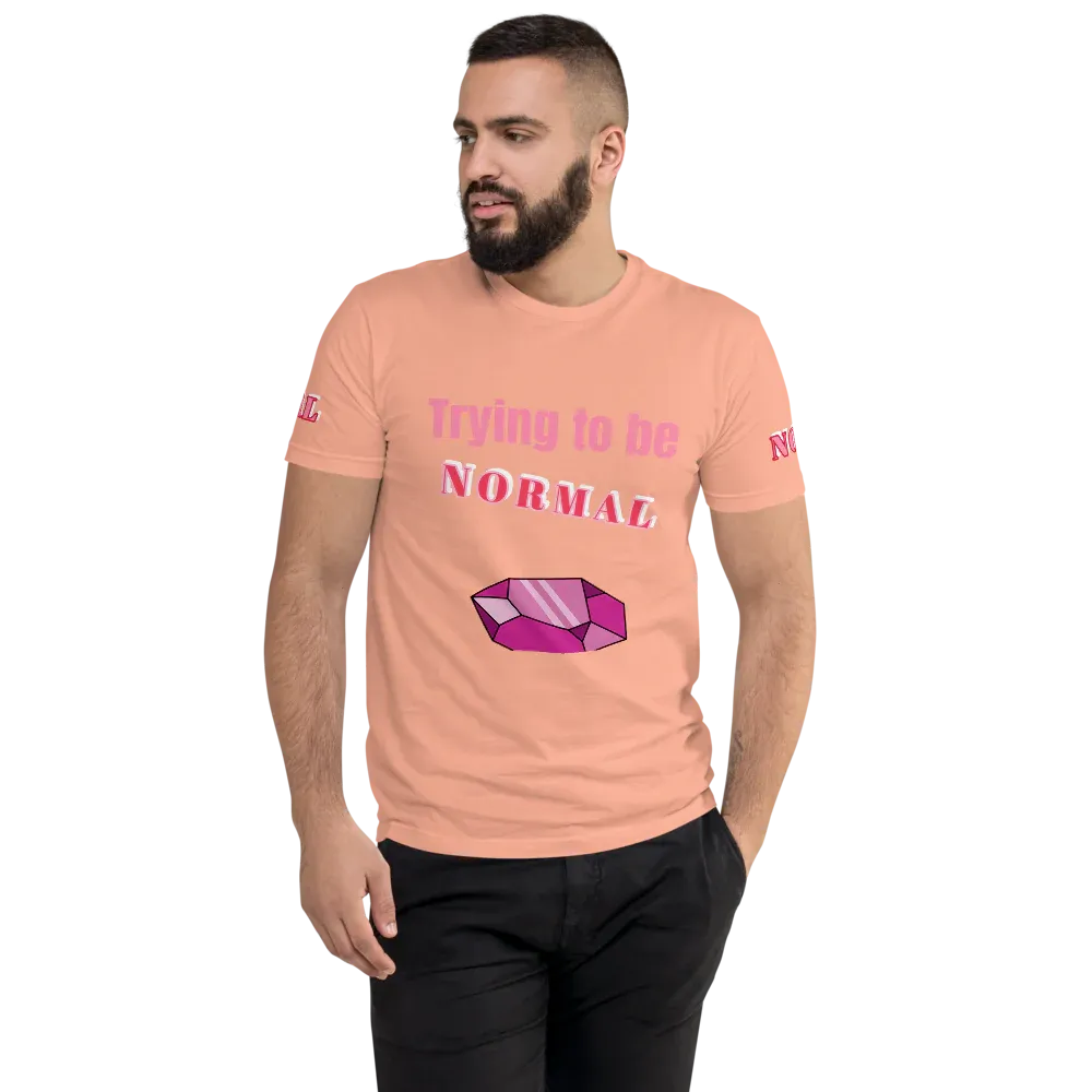 Print T-Shirt Slogan Front with Diamond, Both Arms Label Men's Fitted 100% Cotton