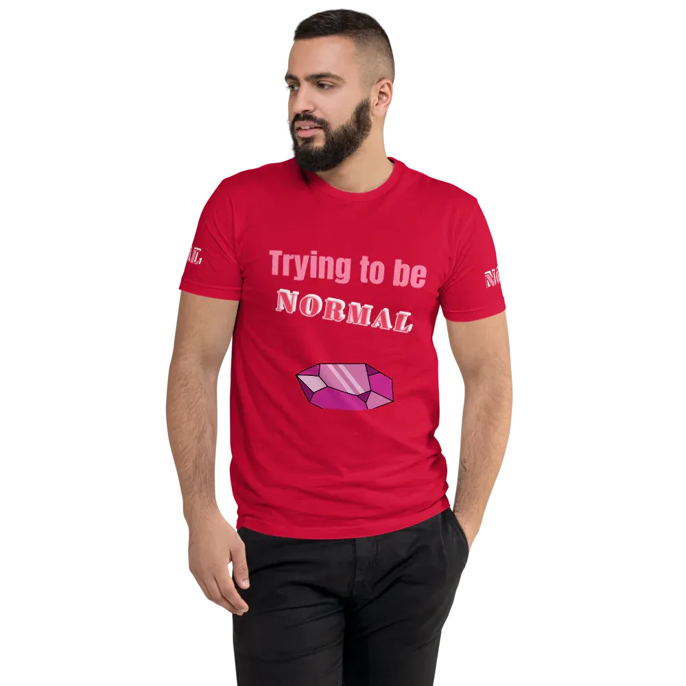 Print T-Shirt Slogan Front with Diamond, Both Arms Label Men's Fitted 100% Cotton