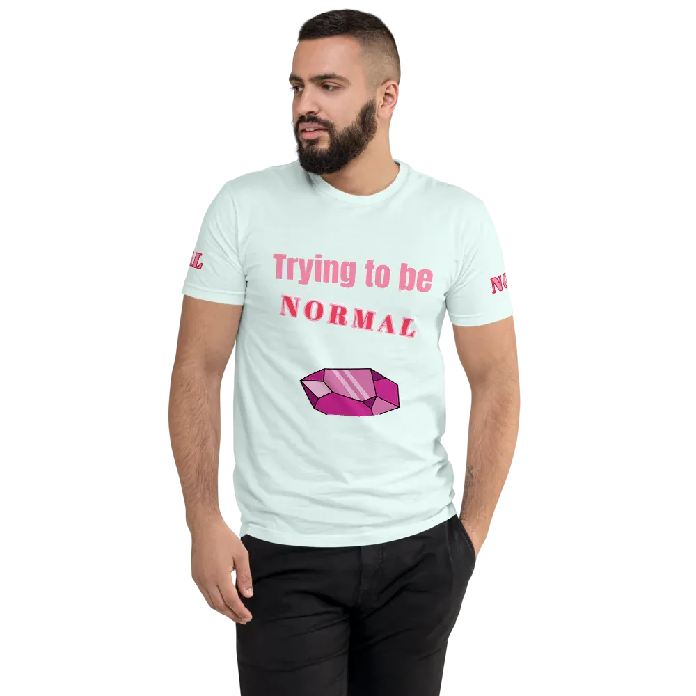 Print T-Shirt Slogan Front with Diamond, Both Arms Label Men's Fitted 100% Cotton