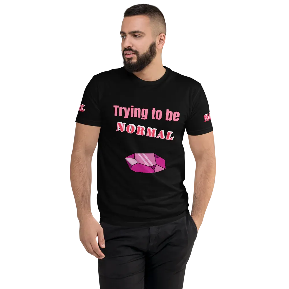 Print T-Shirt Slogan Front with Diamond, Both Arms Label Men's Fitted 100% Cotton