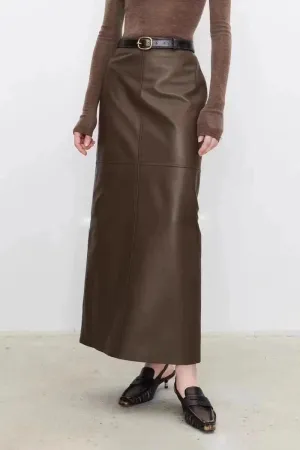 Real Lambskin Leather Pencil Maxi Skirt