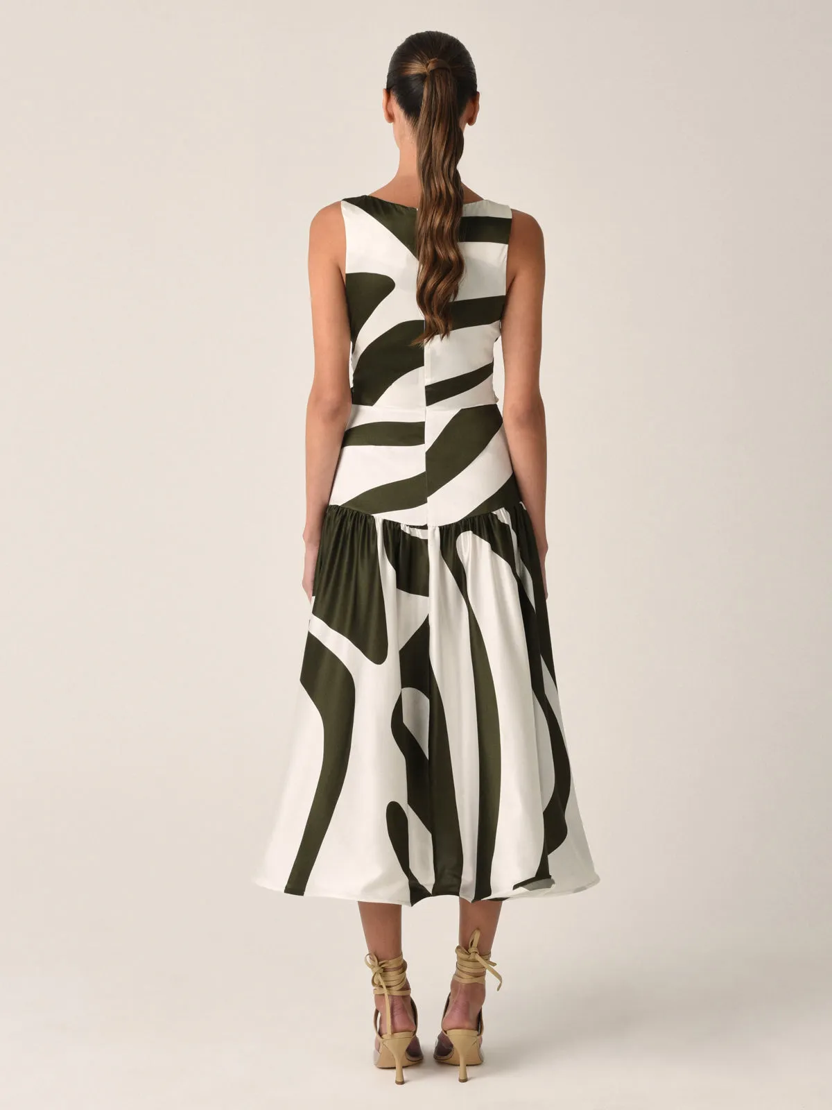Roseanne Dress Green Abstract Palm