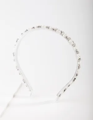 Silver Trim Pearl & Crystal Headband