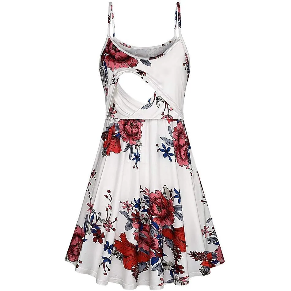 Stylish Floral Print Nursing Slip Dress