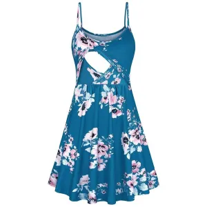 Stylish Floral Print Nursing Slip Dress