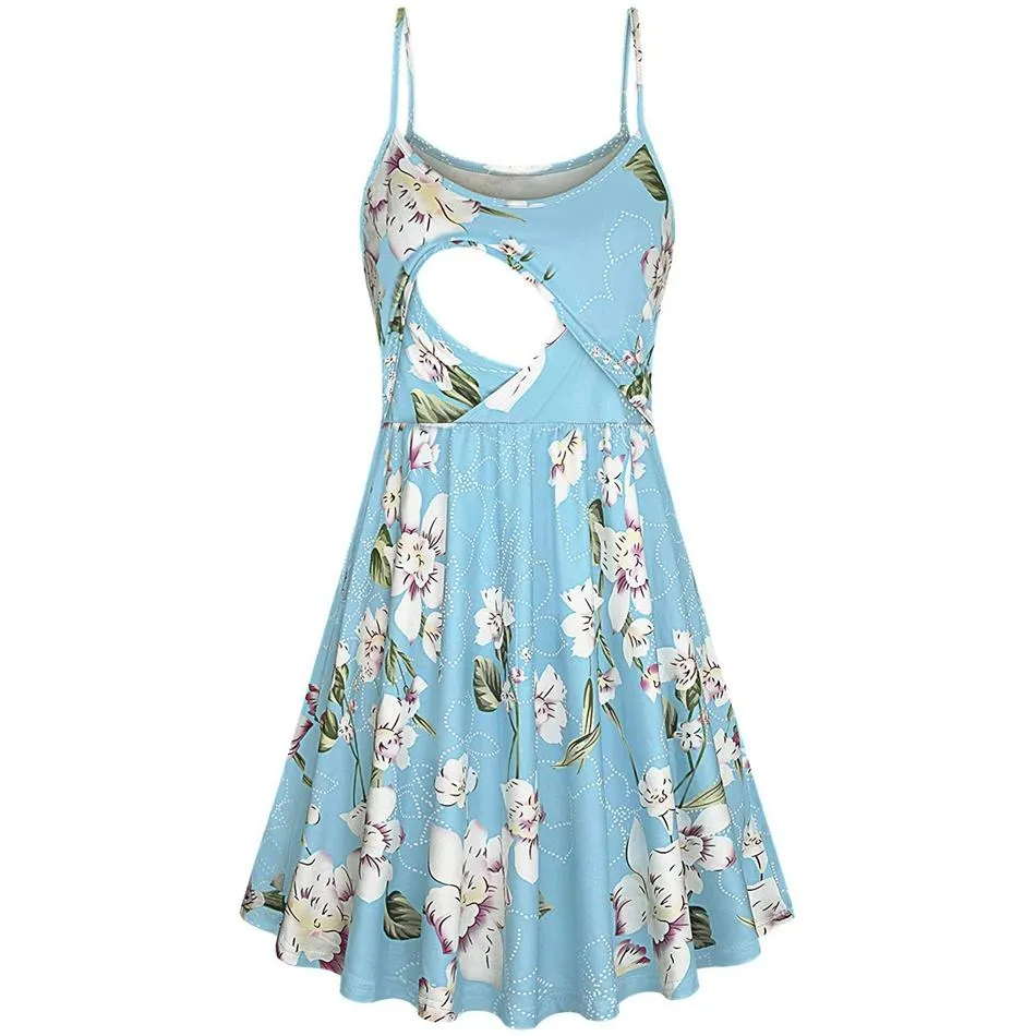 Stylish Floral Print Nursing Slip Dress
