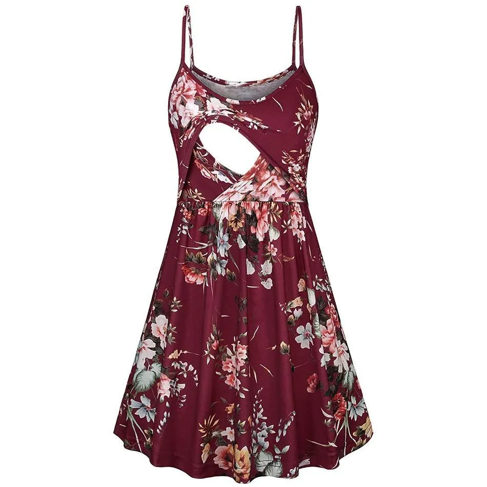Stylish Floral Print Nursing Slip Dress