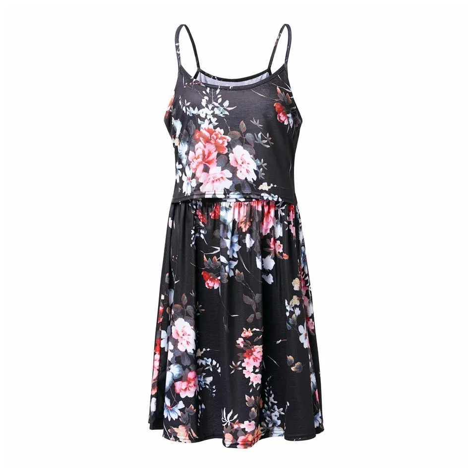 Stylish Floral Print Nursing Slip Dress