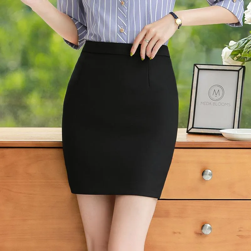 Summer Women Mid-Length Hip Flattering Solid Colored Suits Formal Skirt