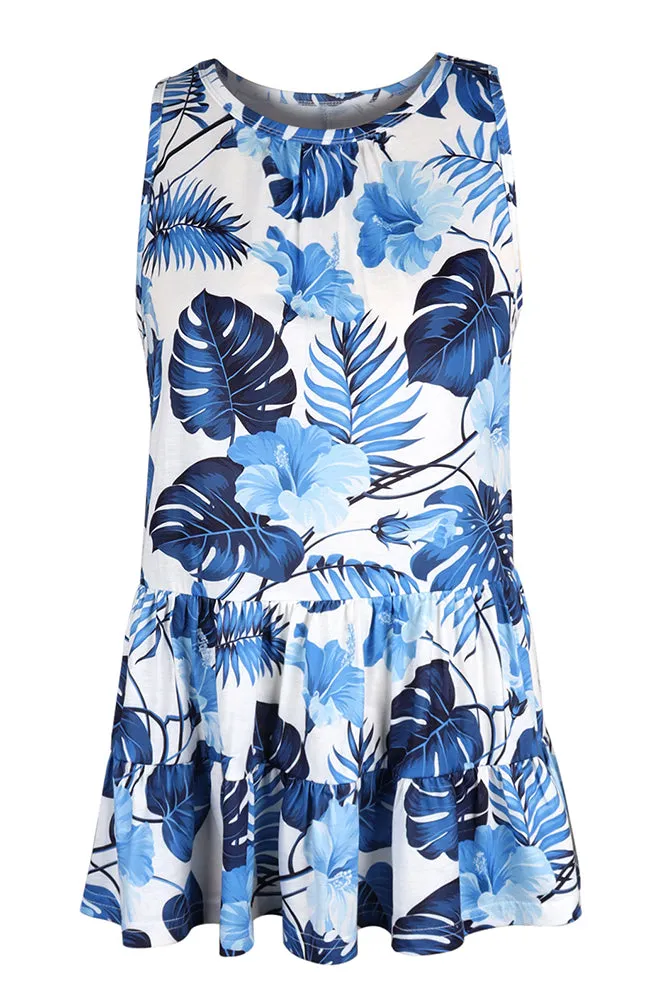 Sunflower Daisy Print Babydoll Tank Top