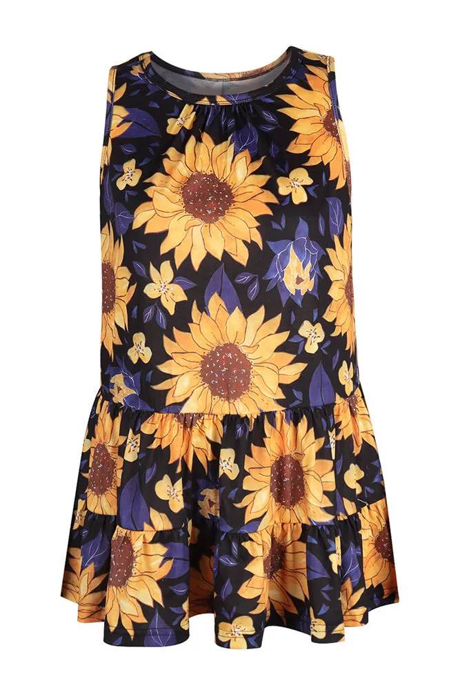 Sunflower Daisy Print Babydoll Tank Top