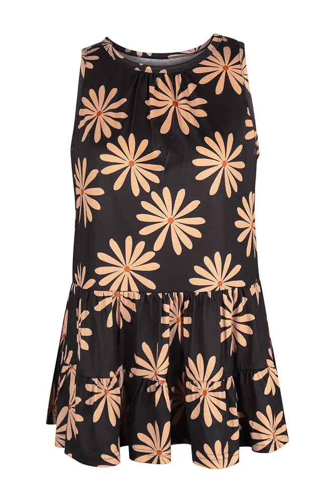 Sunflower Daisy Print Babydoll Tank Top