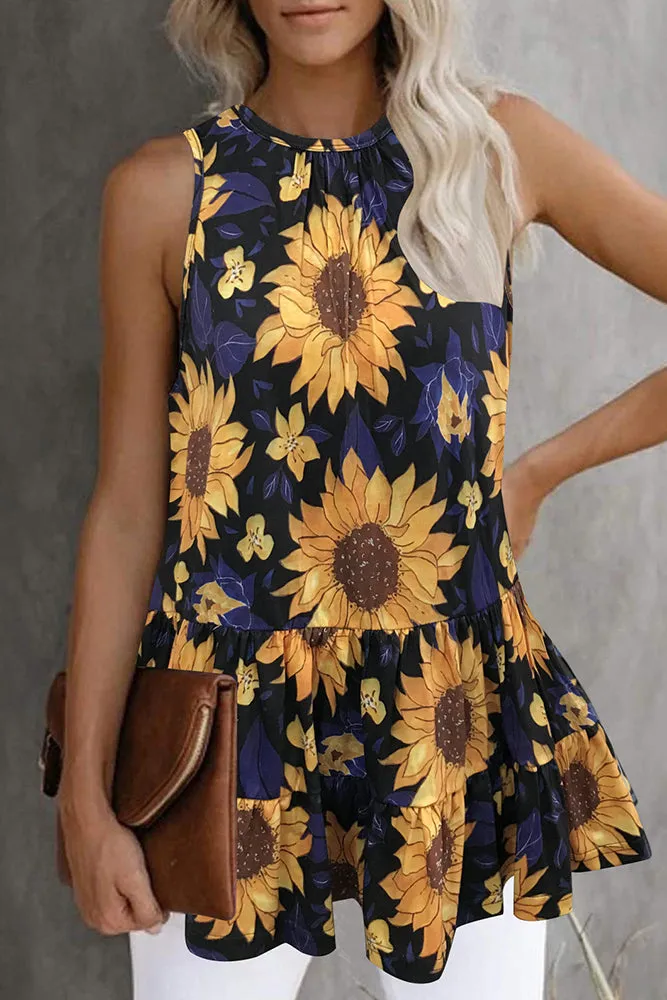 Sunflower Daisy Print Babydoll Tank Top