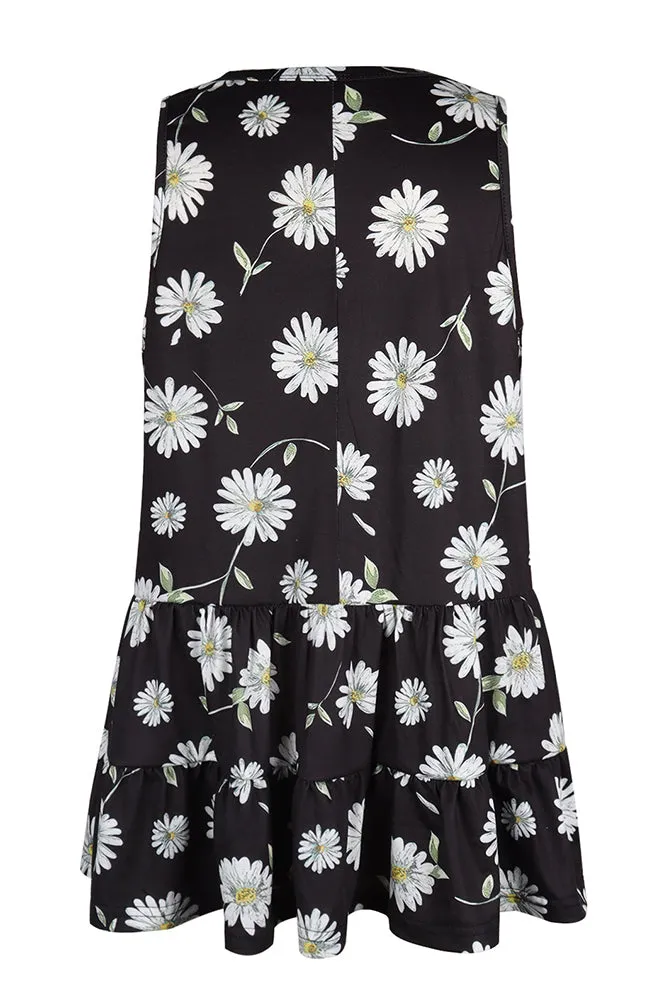 Sunflower Daisy Print Babydoll Tank Top