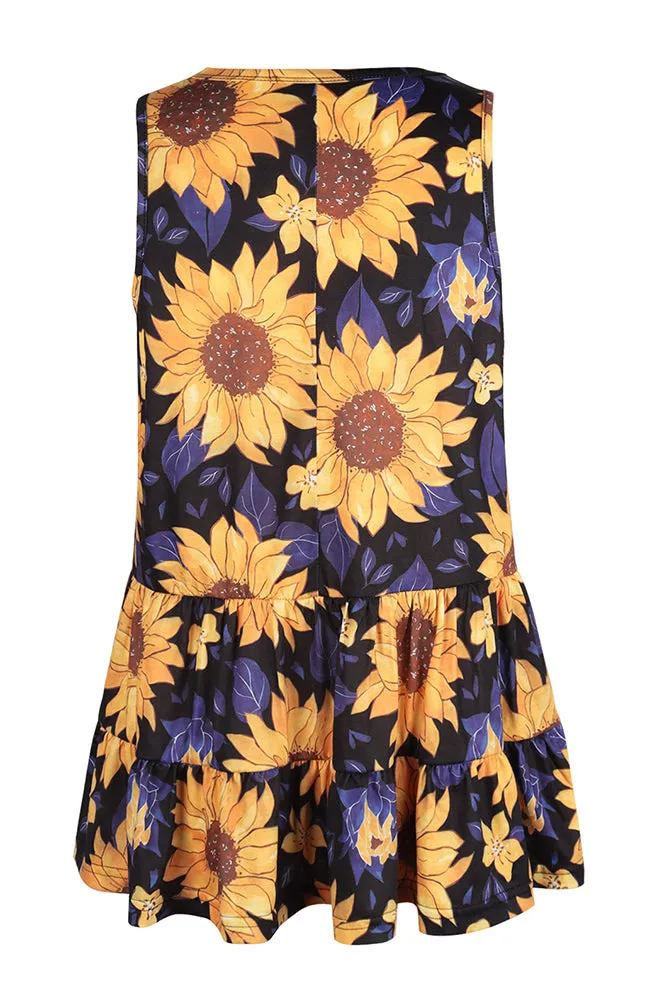 Sunflower Daisy Print Babydoll Tank Top