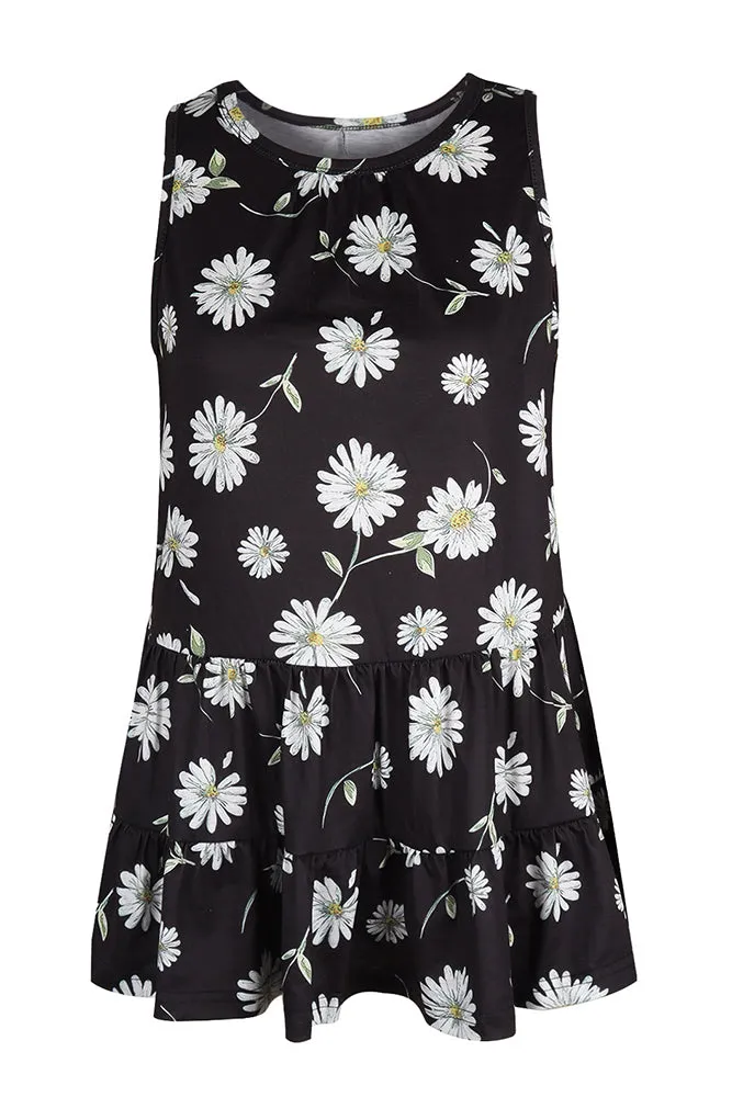 Sunflower Daisy Print Babydoll Tank Top