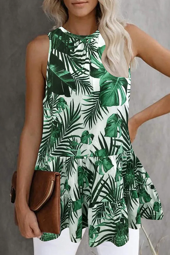 Sunflower Daisy Print Babydoll Tank Top