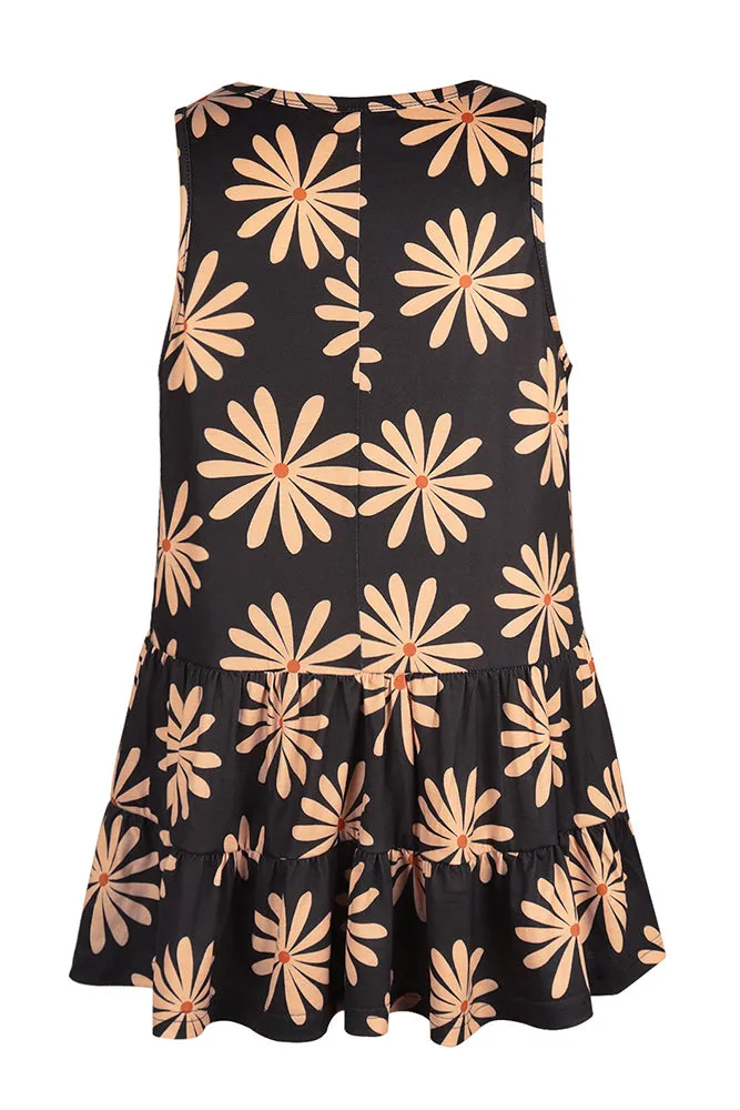 Sunflower Daisy Print Babydoll Tank Top