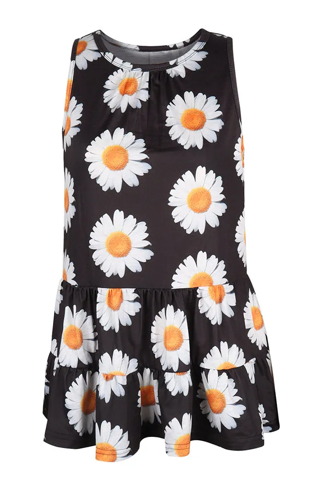Sunflower Daisy Print Babydoll Tank Top