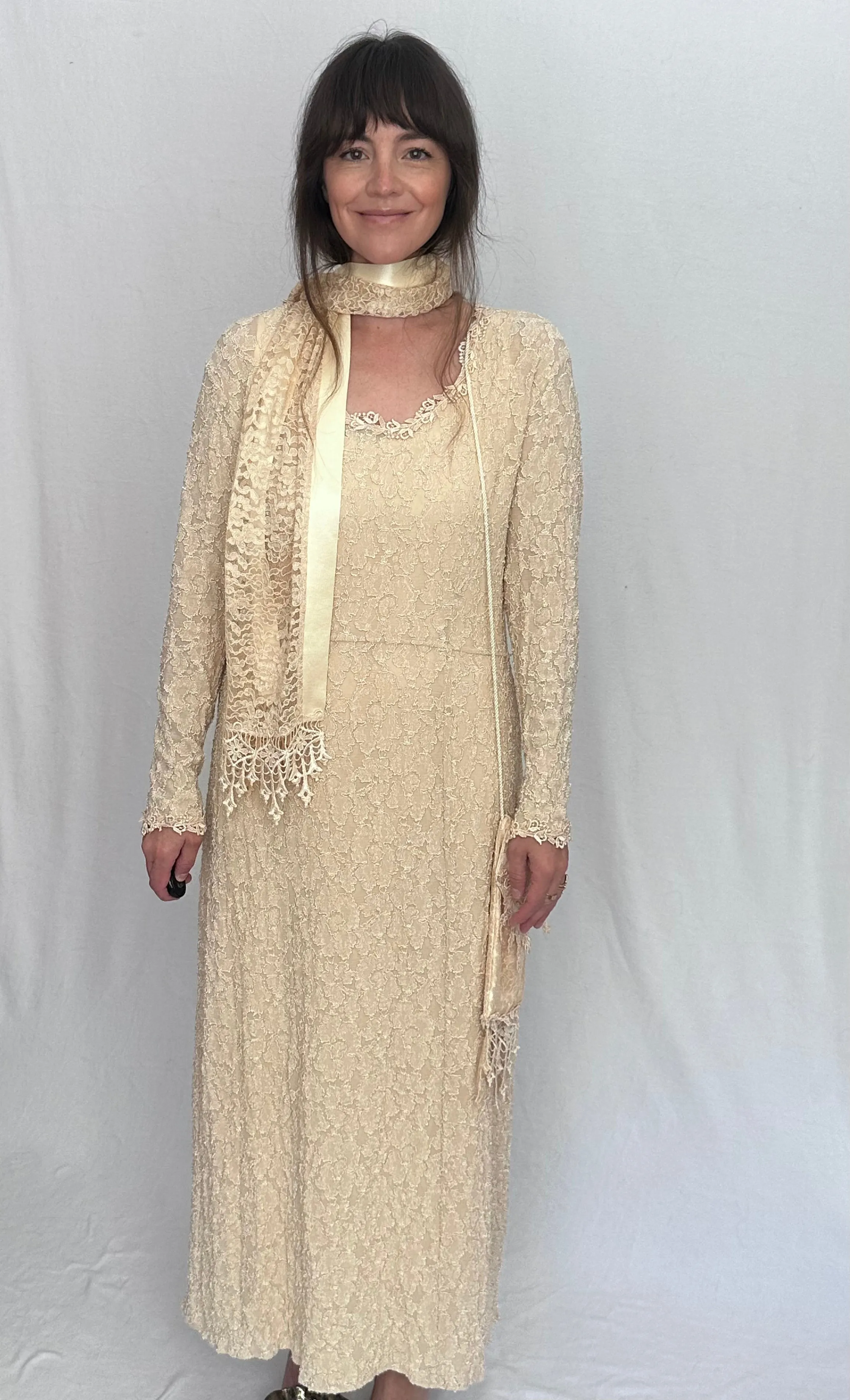 Vintage Lace Dress with Matching Slip, Scarf and Bag