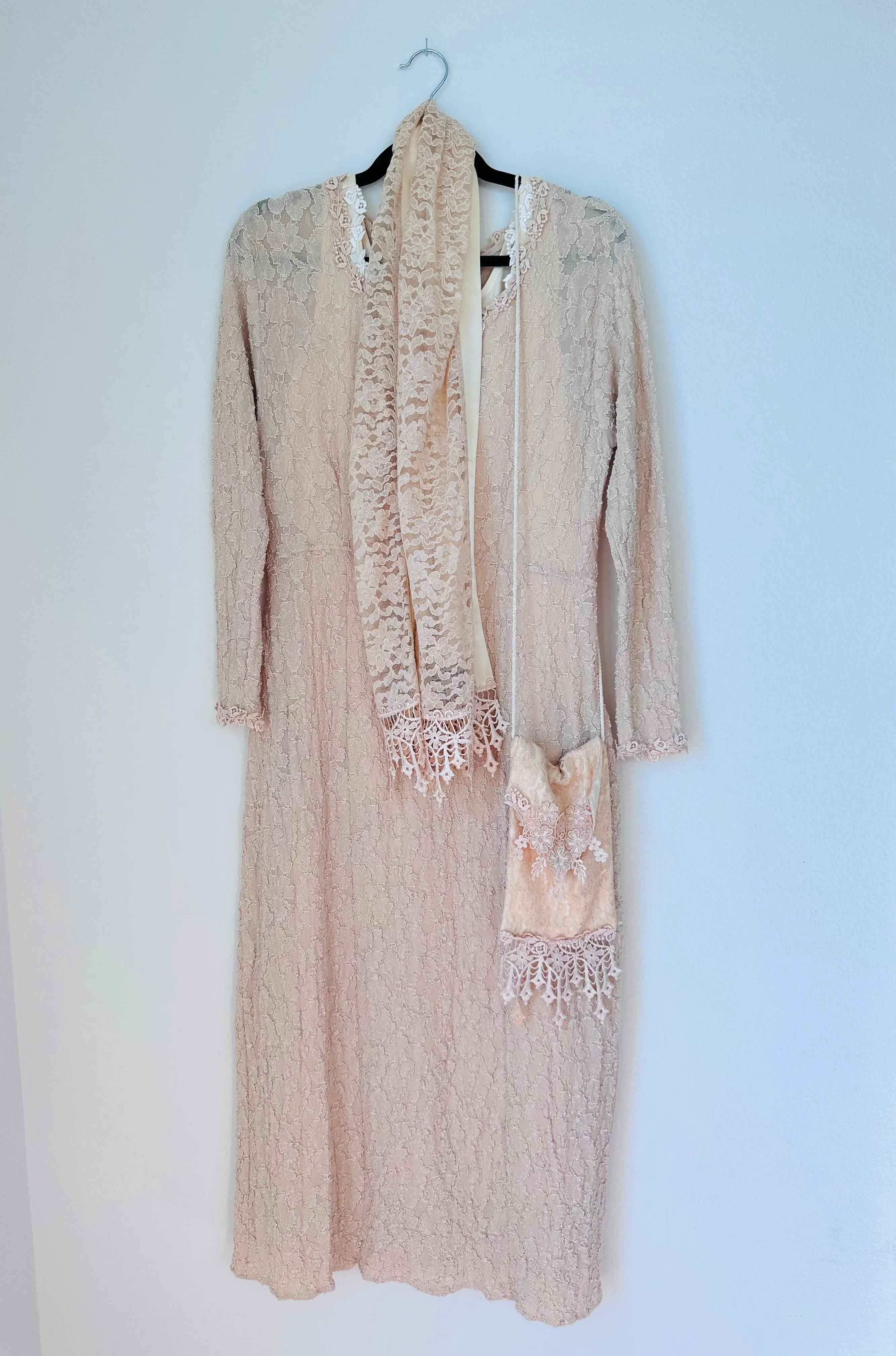 Vintage Lace Dress with Matching Slip, Scarf and Bag