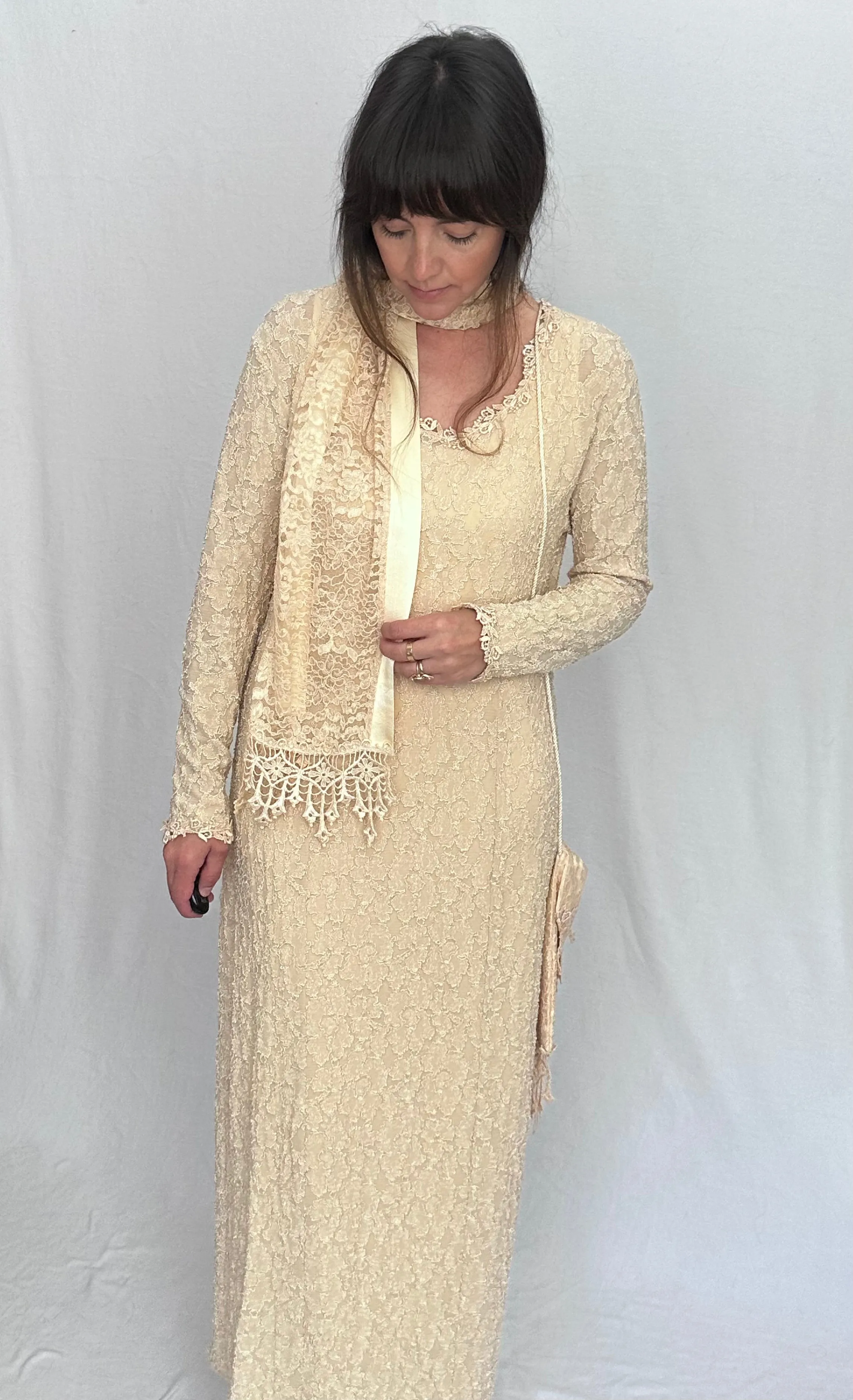 Vintage Lace Dress with Matching Slip, Scarf and Bag