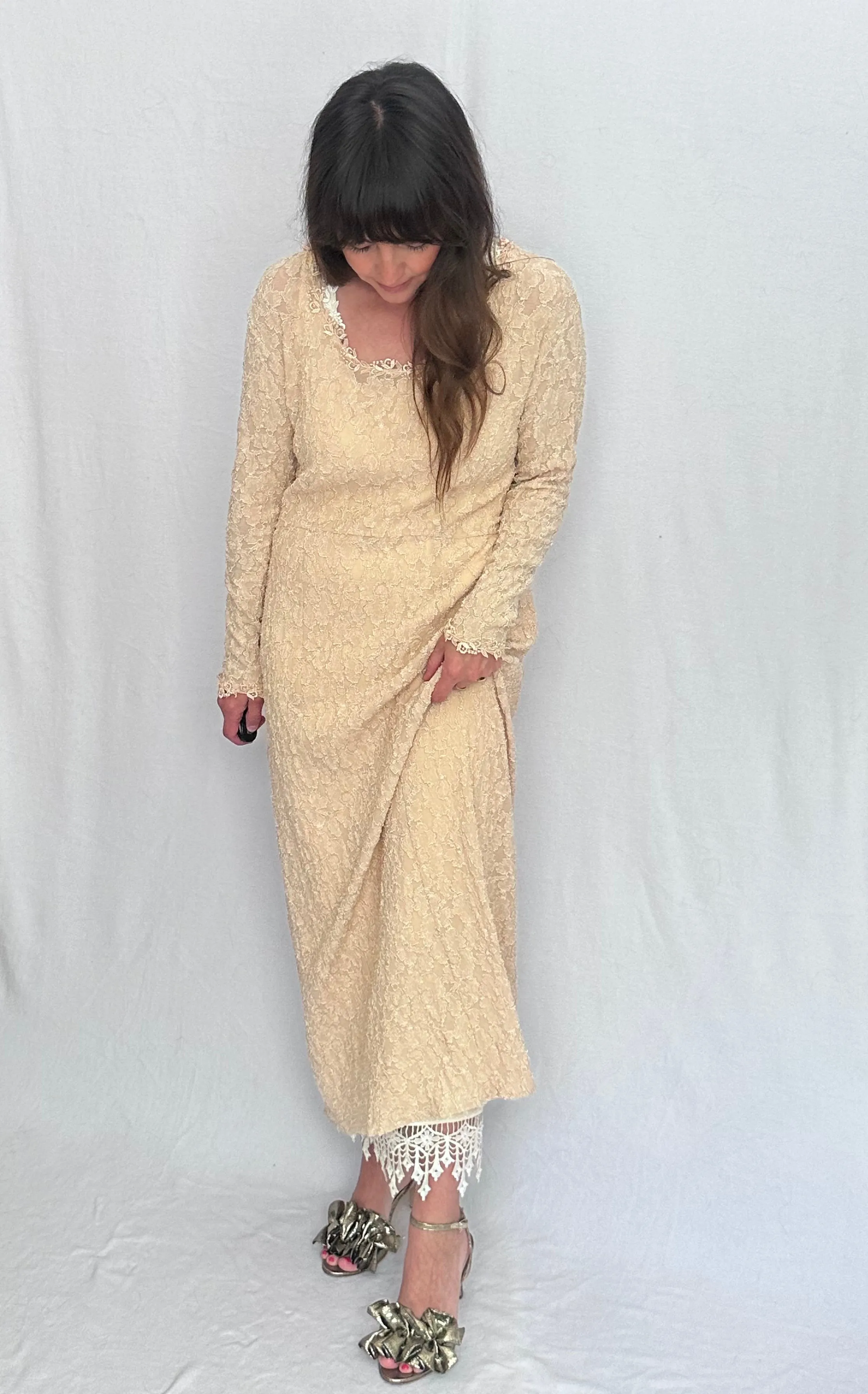 Vintage Lace Dress with Matching Slip, Scarf and Bag