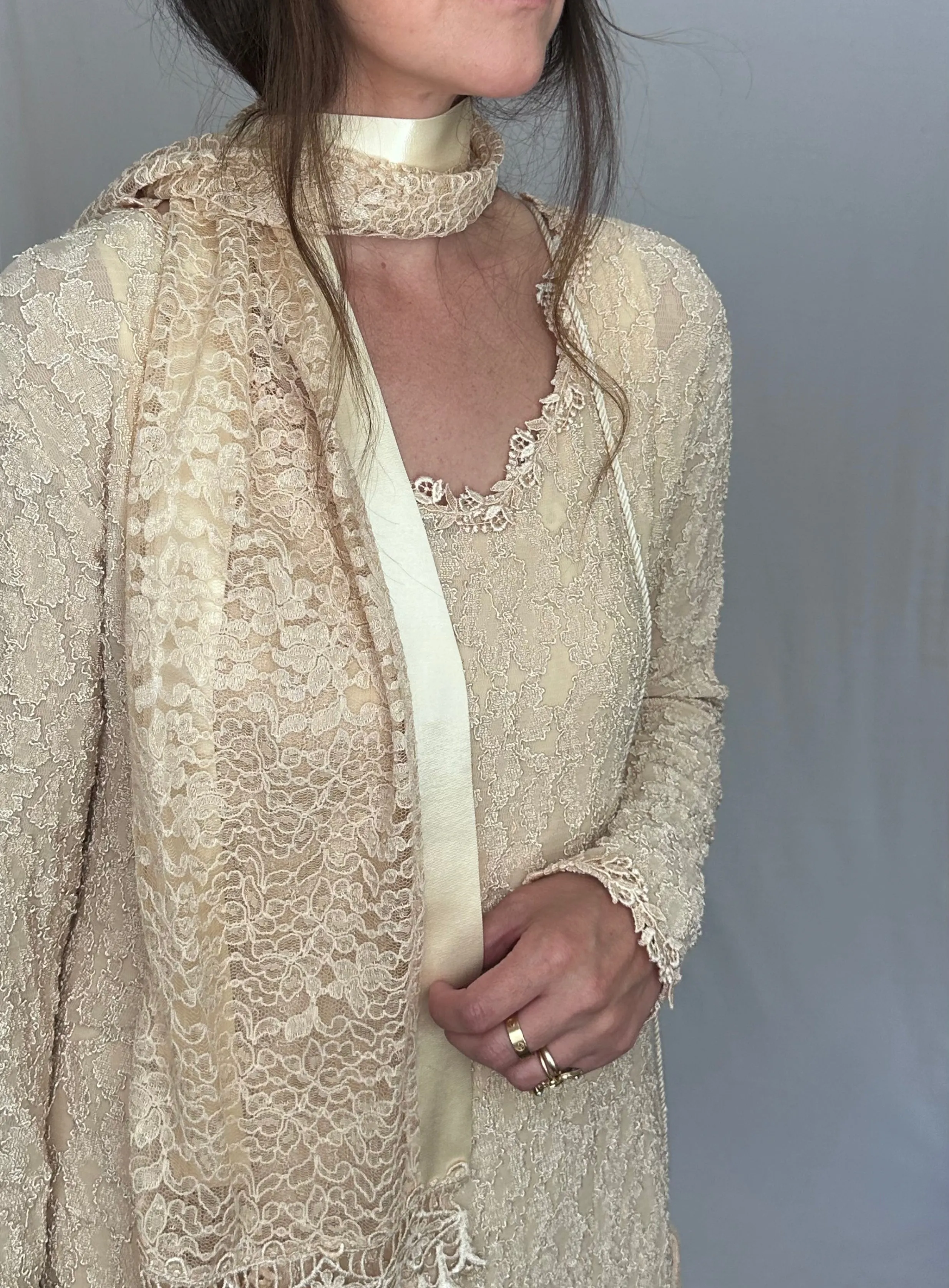 Vintage Lace Dress with Matching Slip, Scarf and Bag