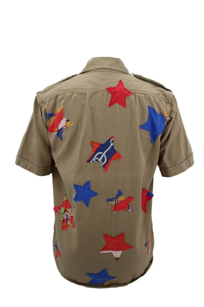 Vintage Military Jacket Reclaimed With Silk Scarf Stars