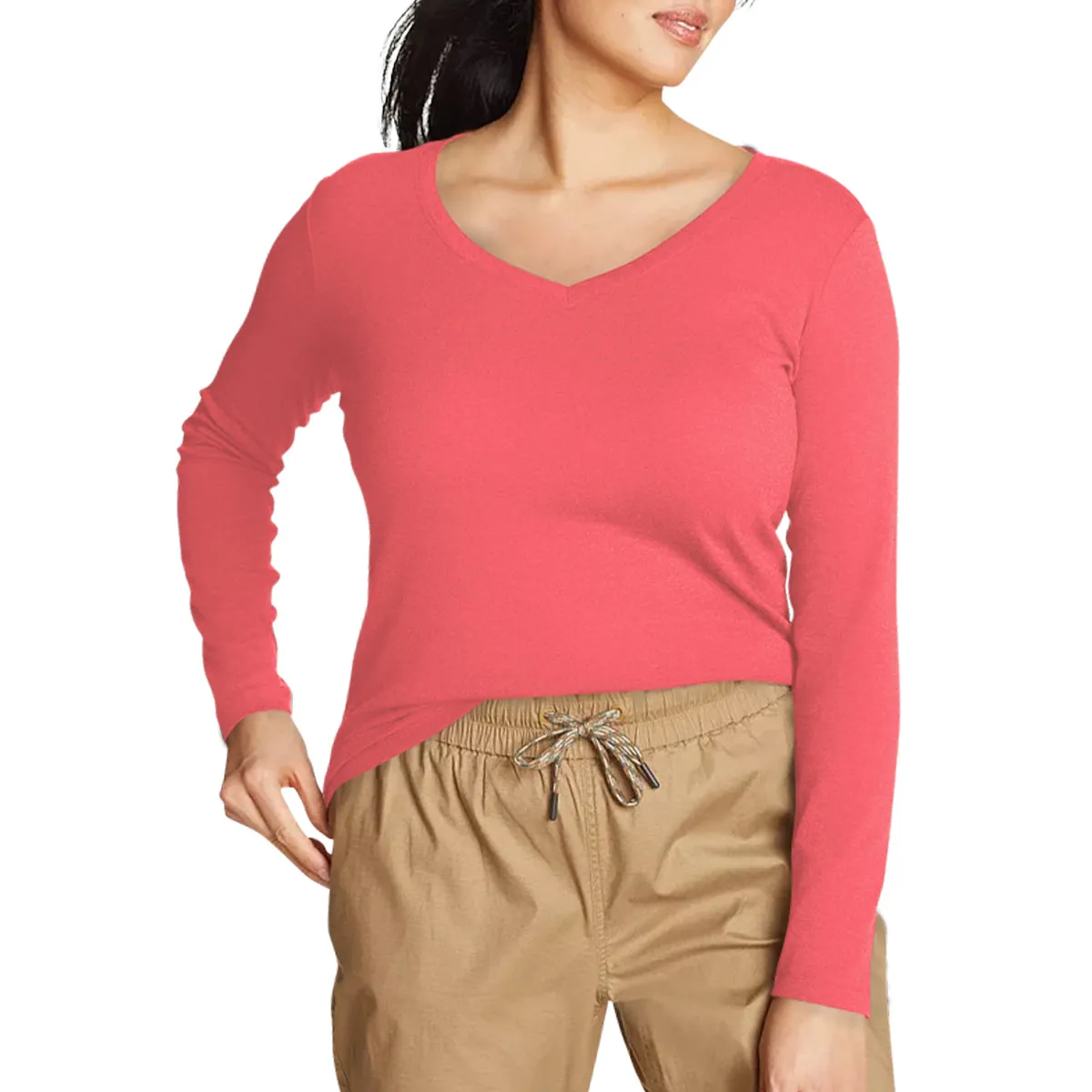 Womens Long Sleeve Pullover V-Neck T-Shirt