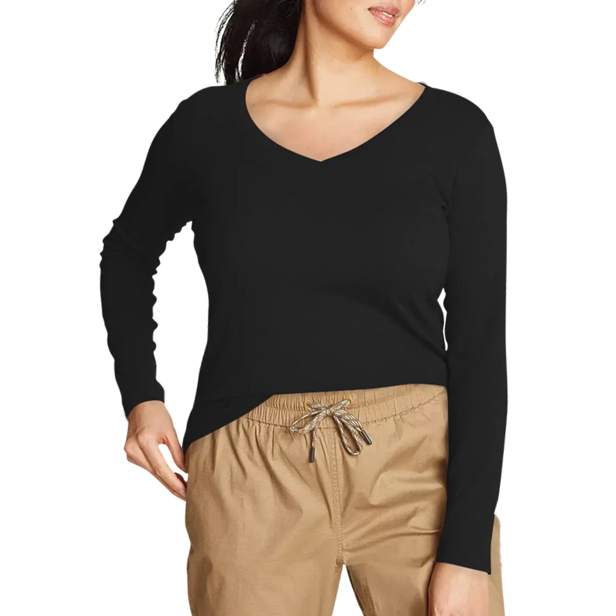 Womens Long Sleeve Pullover V-Neck T-Shirt