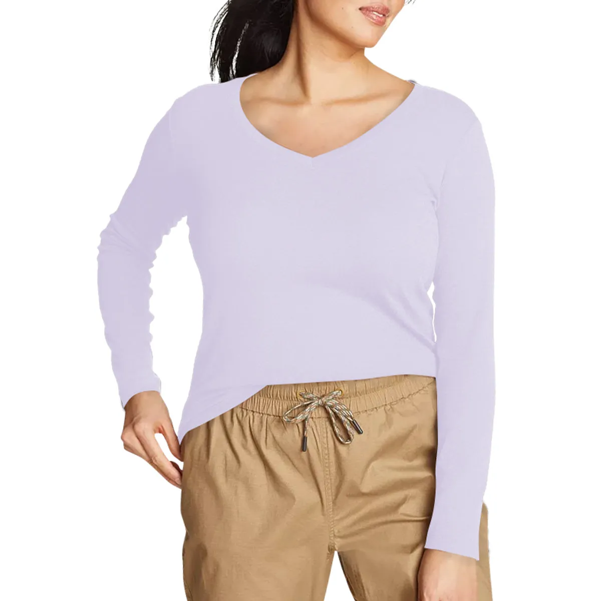 Womens Long Sleeve Pullover V-Neck T-Shirt