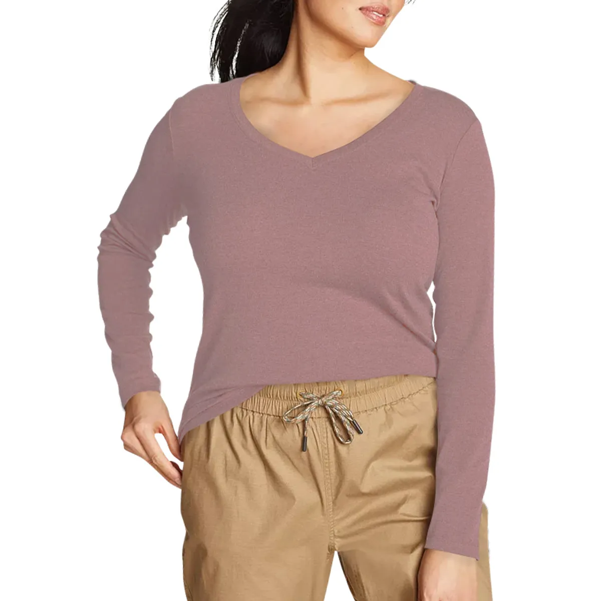 Womens Long Sleeve Pullover V-Neck T-Shirt