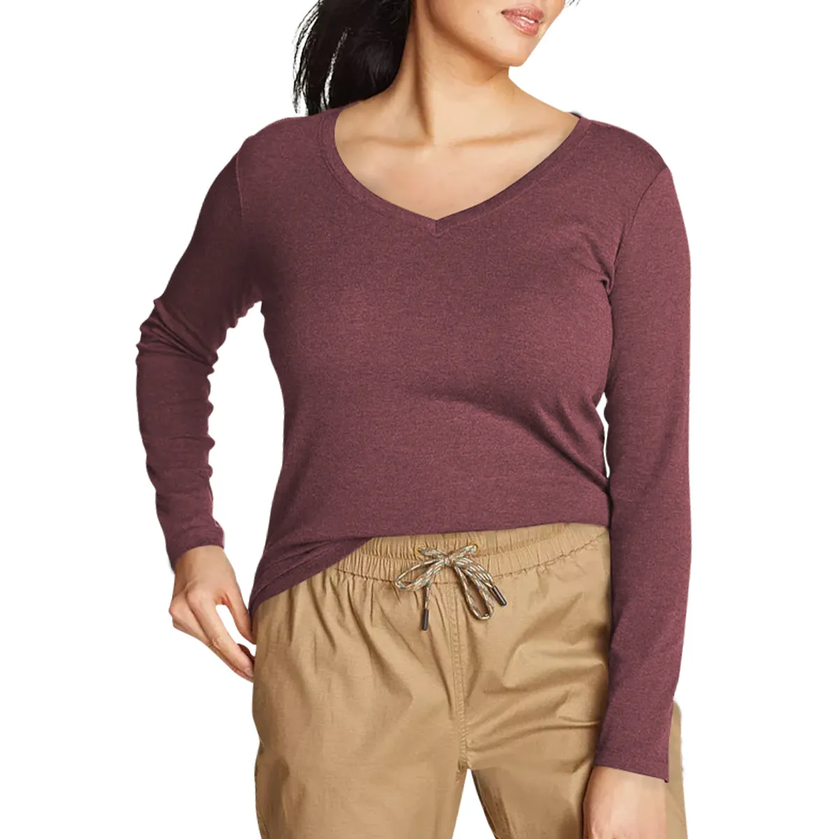 Womens Long Sleeve Pullover V-Neck T-Shirt
