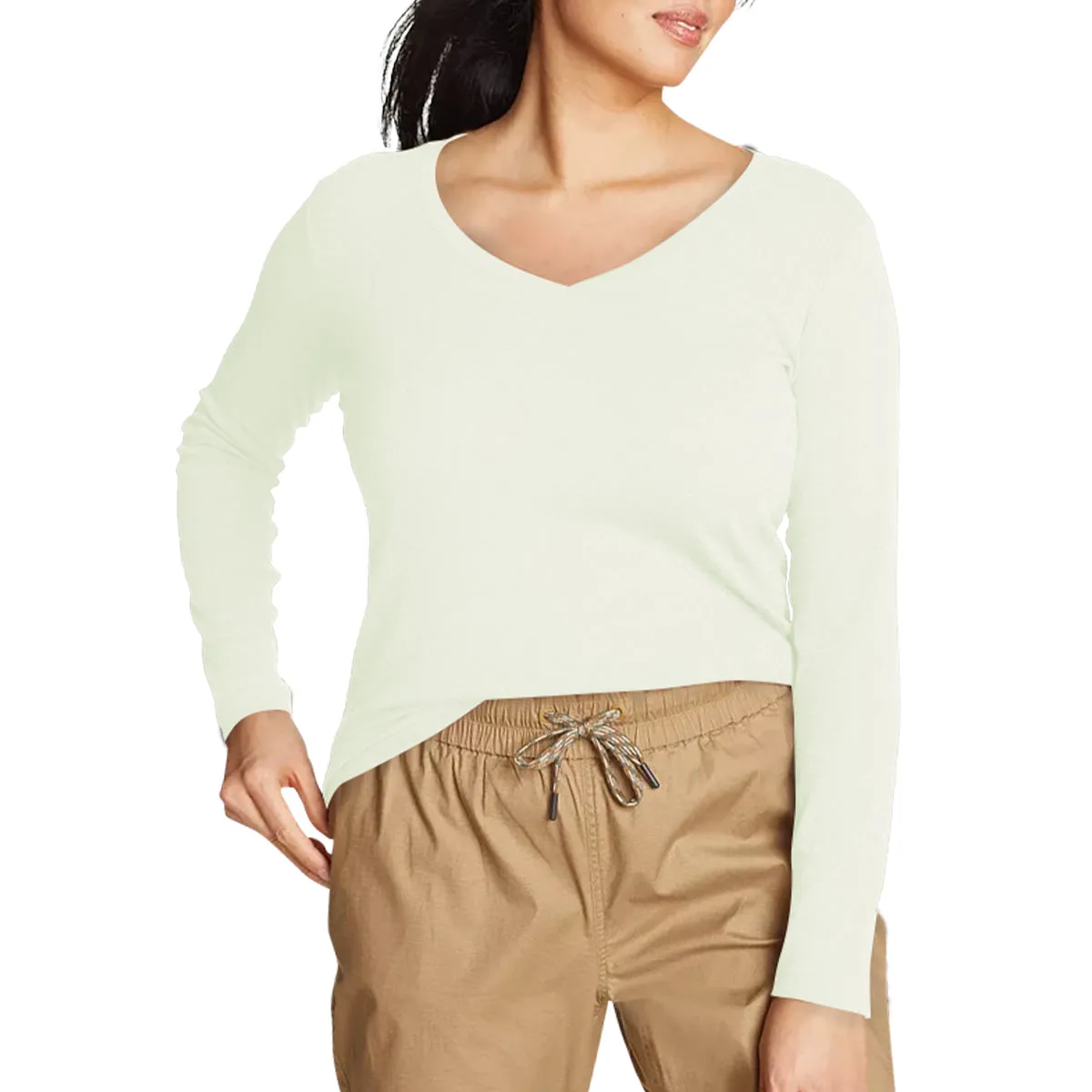 Womens Long Sleeve Pullover V-Neck T-Shirt
