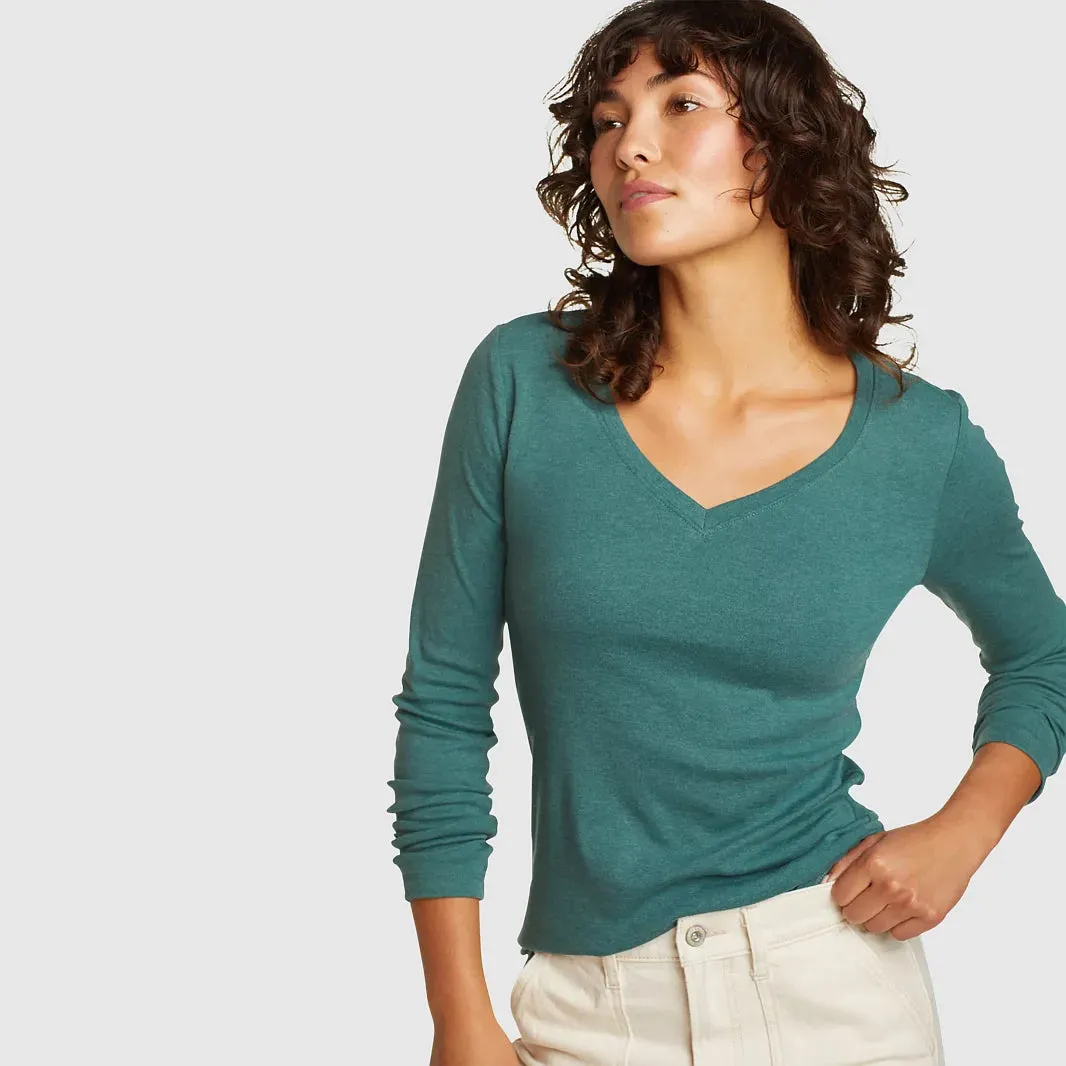 Womens Long Sleeve Pullover V-Neck T-Shirt