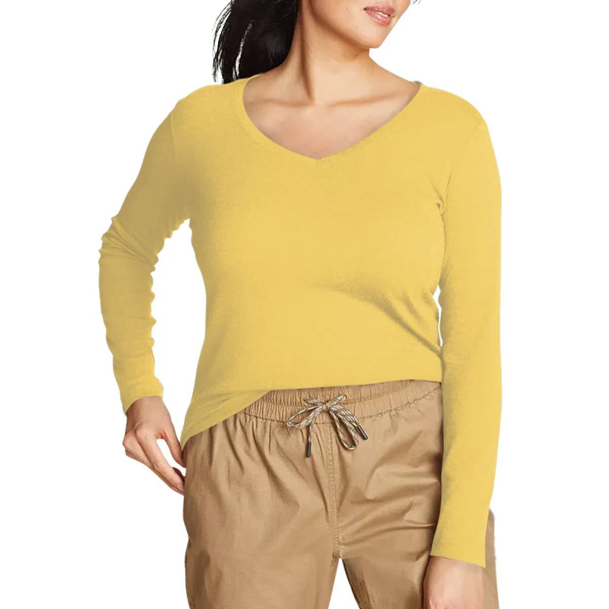 Womens Long Sleeve Pullover V-Neck T-Shirt