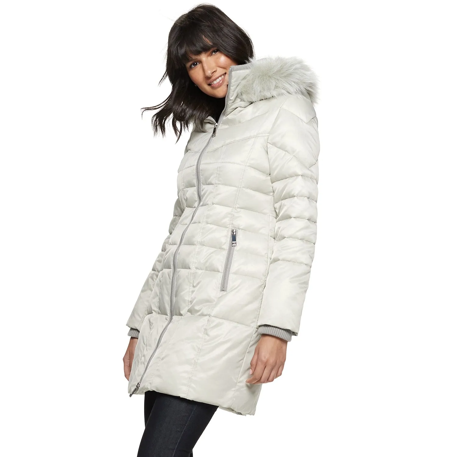 Women's Nine West Faux-Fur Trim Quilted Parka Coat